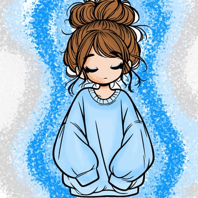 girl with baggy sweatshirt and messy bun