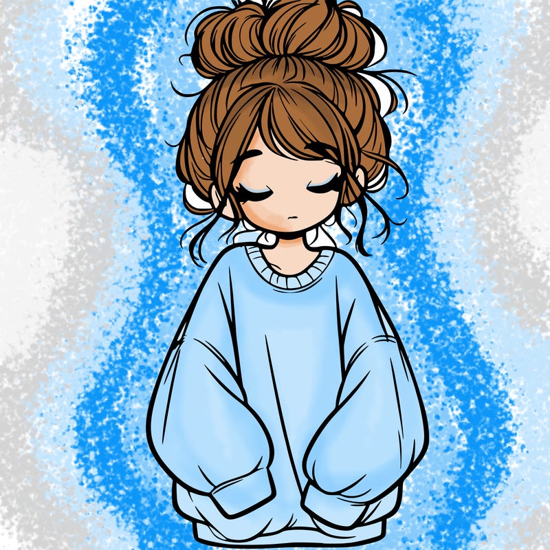 girl with baggy sweatshirt and messy bun