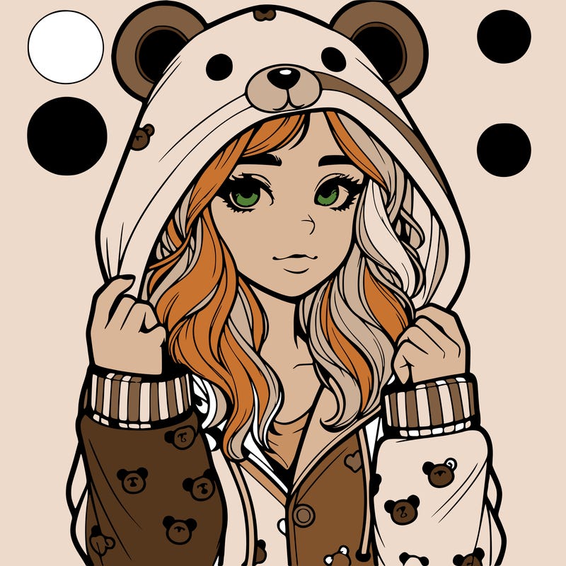 realistic girl in a animal pjs hoodie
