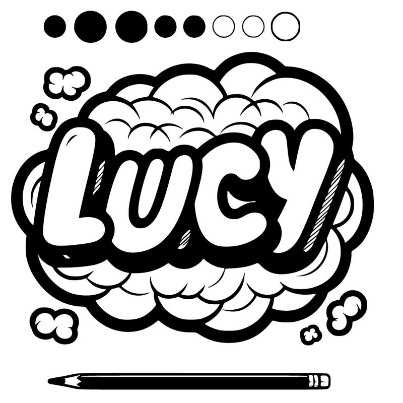 lucy the name in bubble letters all realistic covers the page