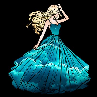 realistic woman with dress flowing in the wind