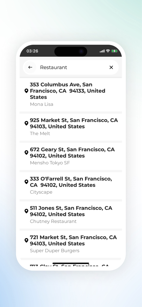 Neshan Map search results for restaurants in San Francisco