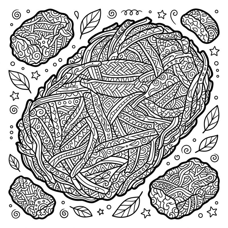 Dive into the delicious details of this intricate hash browns coloring page designed for adults. Perfect for foodies and art enthusiasts, this template offers a satisfying blend of relaxation and creative challenge.