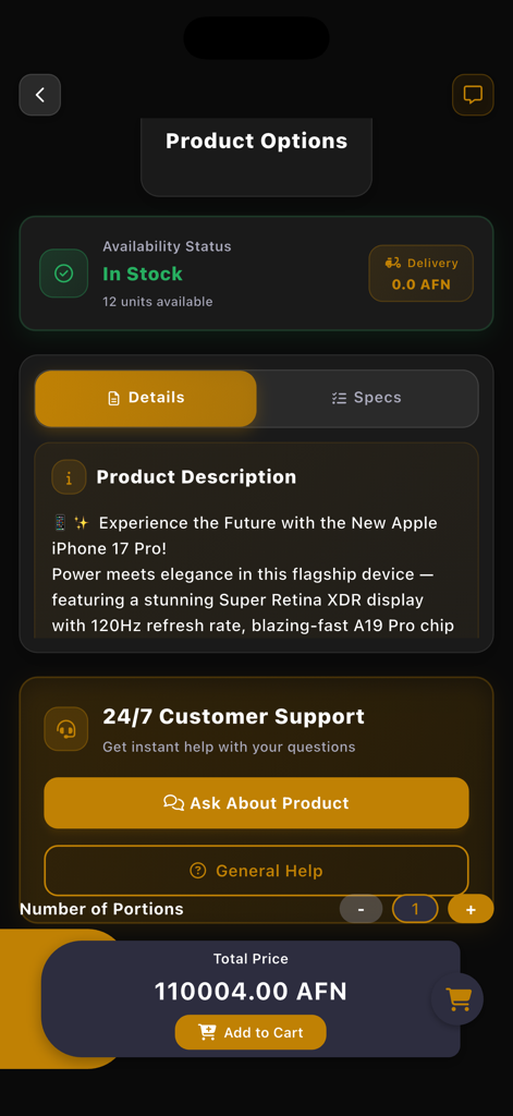 MarkiTo - MarkiTo app product details page showing iPhone description and add to cart button