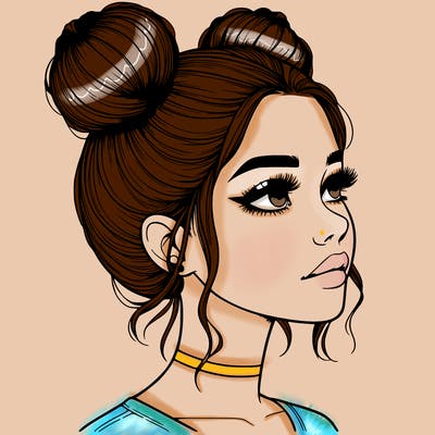 realistic girl with buns on the top of her head