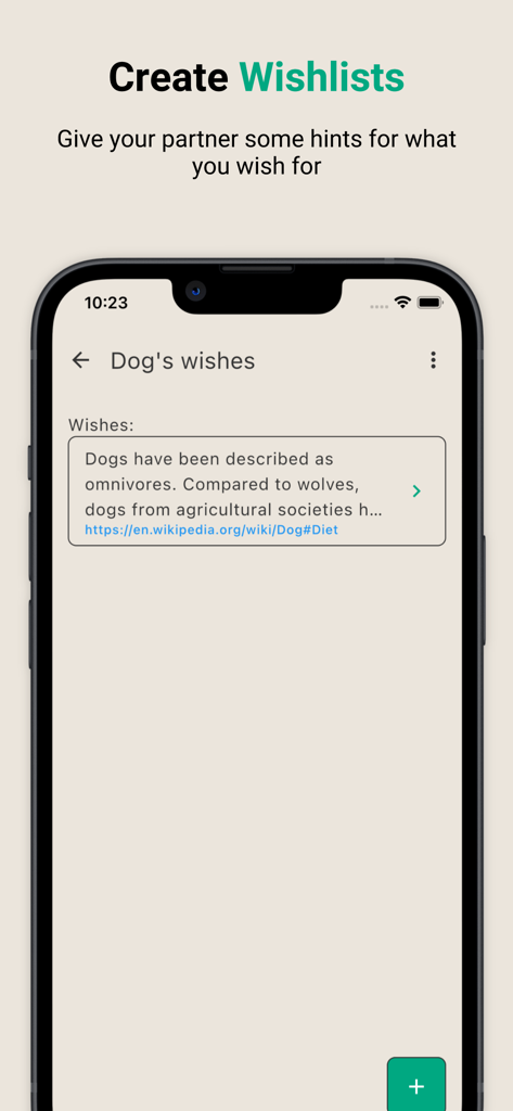 A mobile screen showing the wishlist and gift hints feature of the Secret Santa Helper App.