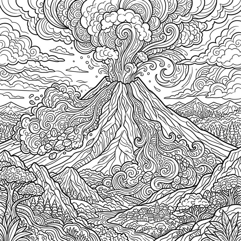 Dive into the dramatic world of volcanic power with this stunning adult coloring page, capturing the intense beauty of a pyroclastic flow. Its intricate details and complex patterns promise a captivating and challenging coloring experience for enthusiasts.