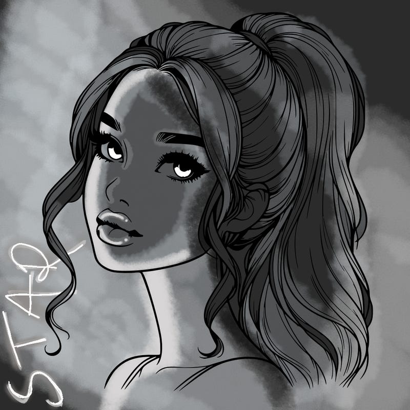 realistic girl with a ponytail on her hair and lips