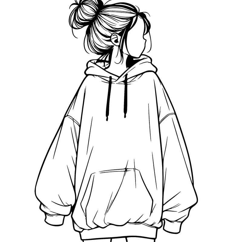 realistic girl with a oversized sweatshirt on and a bun