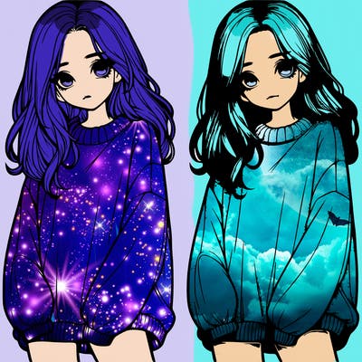 realistic girl with baggy sweater