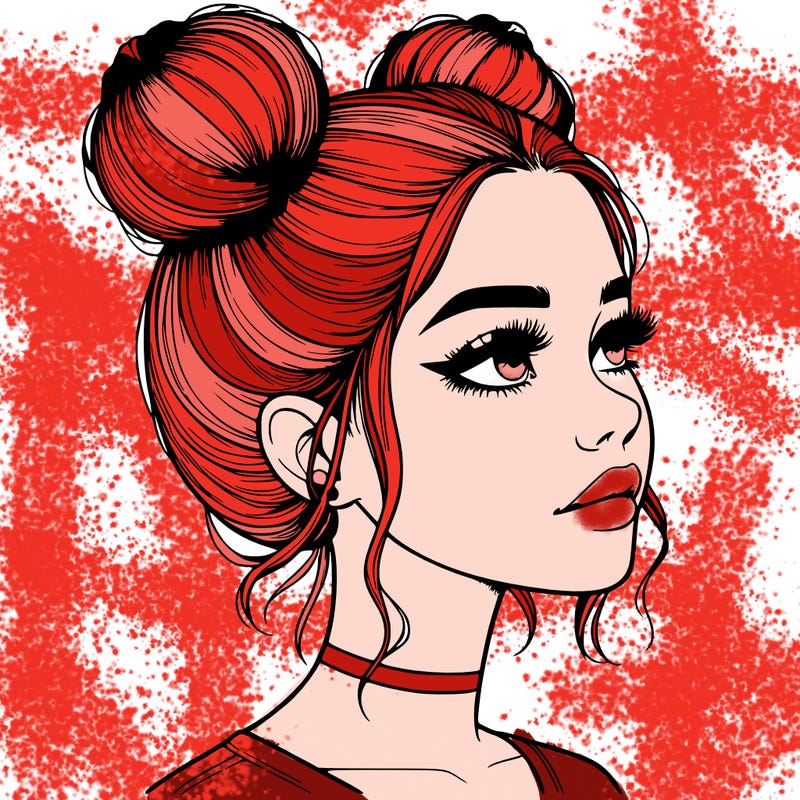 realistic girl with buns on the top of her head
