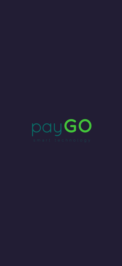 PAYGO - PAYGO app splash screen featuring the company logo and smart technology tagline on a dark background
