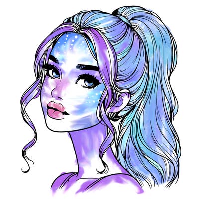 realistic girl with a ponytail on her hair and lips