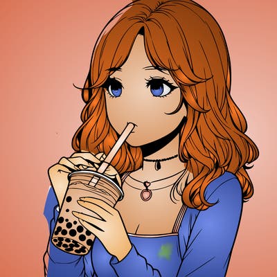 realistic girl drinking boba tea