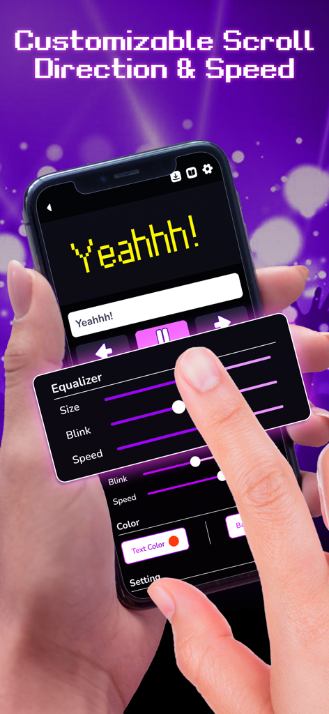 LED Banner: LED Scroller Text - Interfaz de usuario para ajustar la dirección y velocidad del desplazamiento LED en un smartphone