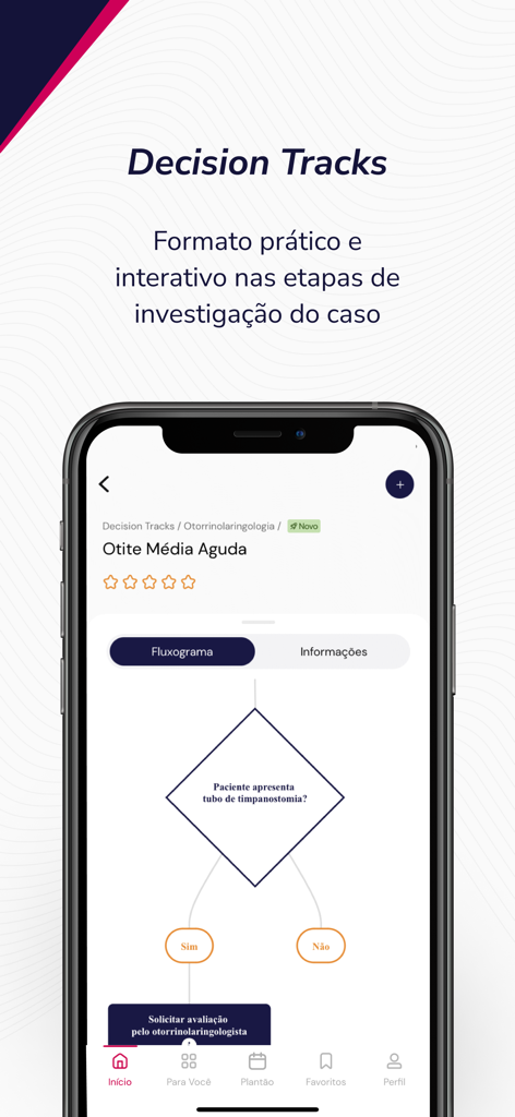 Interactive medical decision track flowchart on the Afya Whitebook app.