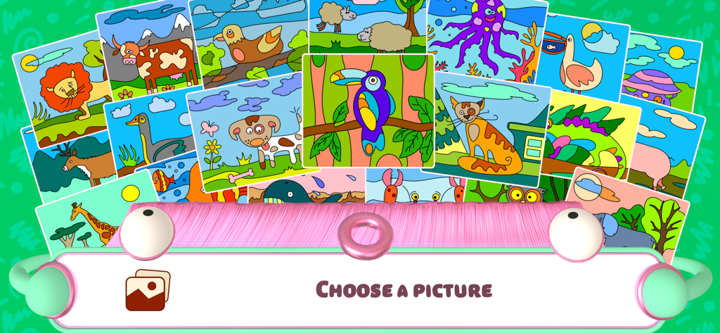 Color by Numbers - Animals + - A menu screen showing various animal illustrations to choose for coloring