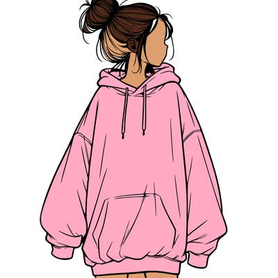 realistic girl with a oversized sweatshirt on and a bun