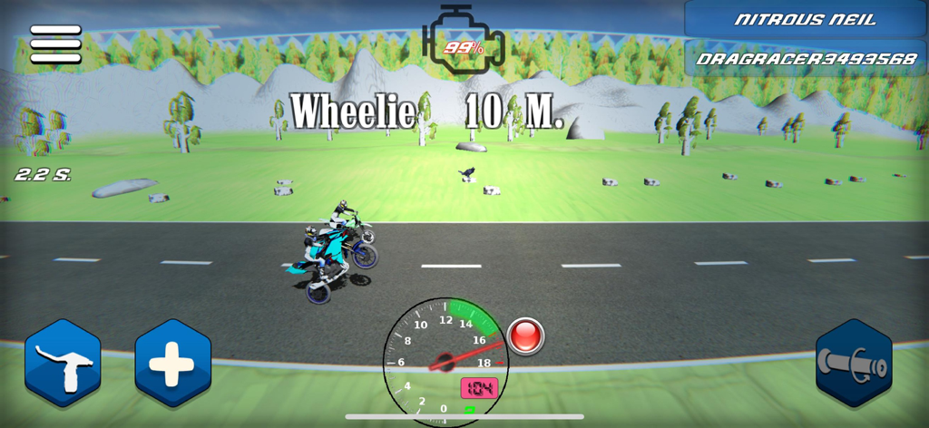 Drag Bike: Nitro Racing - Drag Bike Nitro Racing gameplay showing a motorcycle performing a wheelie during a race