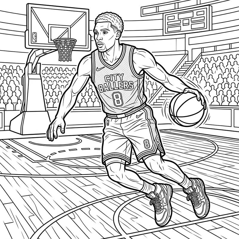 Unleash your artistic flair with this exciting NBA Shooting Guard coloring page, perfect for teens. Dive into the intense action of a basketball court and bring this player to life with your favorite colors.