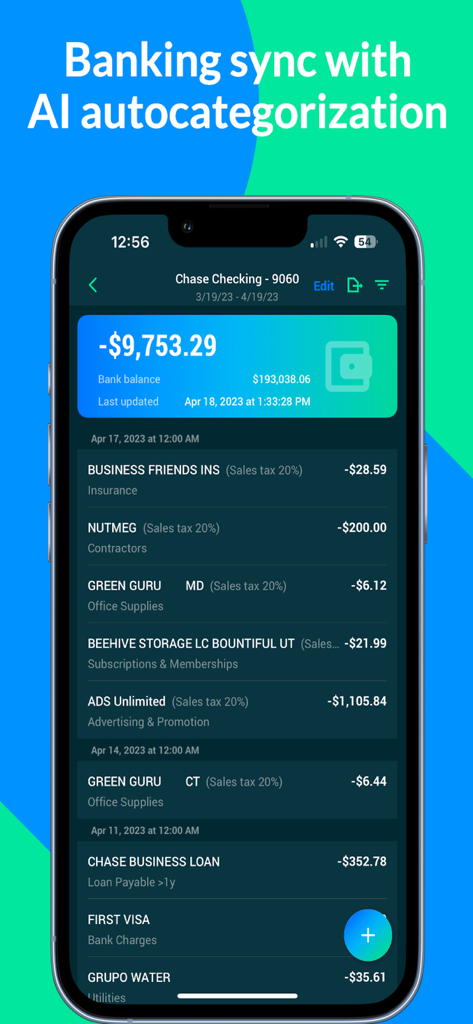 Screenshot dell'app Fiskl che mostra la sincronizzazione bancaria automatica e la categorizzazione delle spese AI.