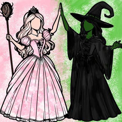 detailed realistic split of a princess and a witch