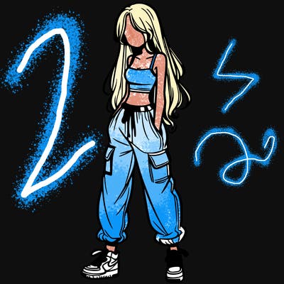 girl in baggy pants crop top and long hair