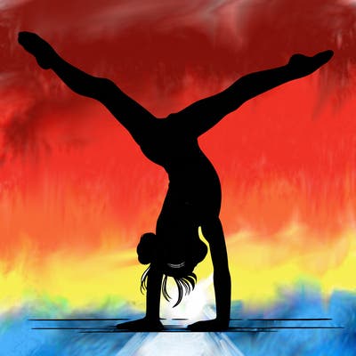 realistic gymnastic hand stand girl in four splits