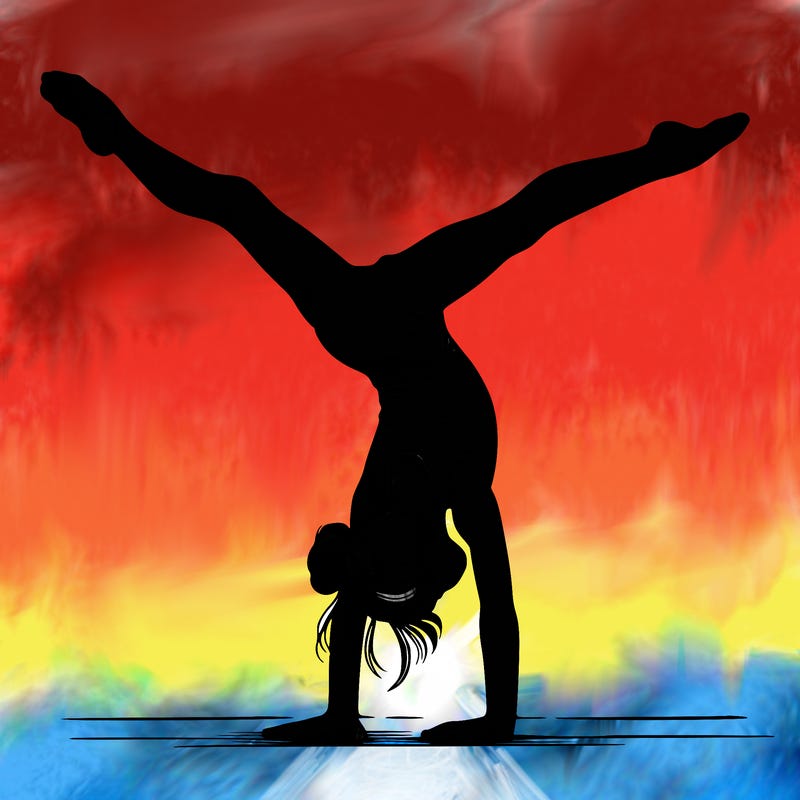 realistic gymnastic hand stand girl in four splits