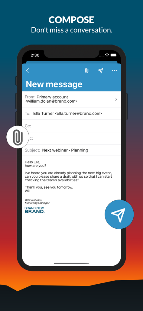 Uno screenshot dell'app Carbonio Mail che mostra l'interfaccia per la composizione di un nuovo messaggio di posta elettronica.