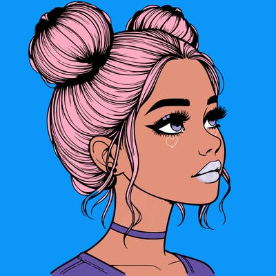 realistic girl with buns on the top of her head