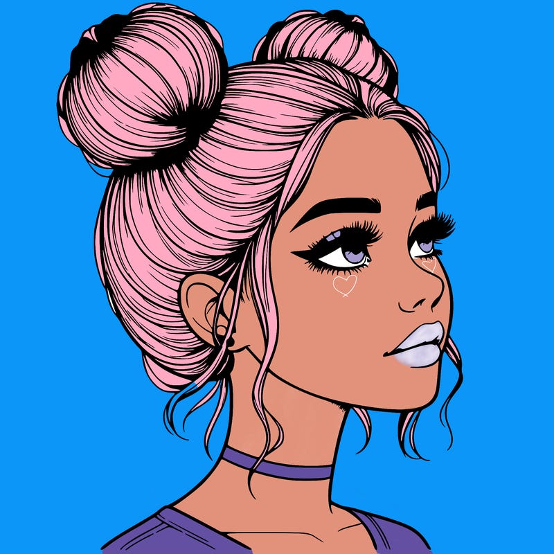 realistic girl with buns on the top of her head