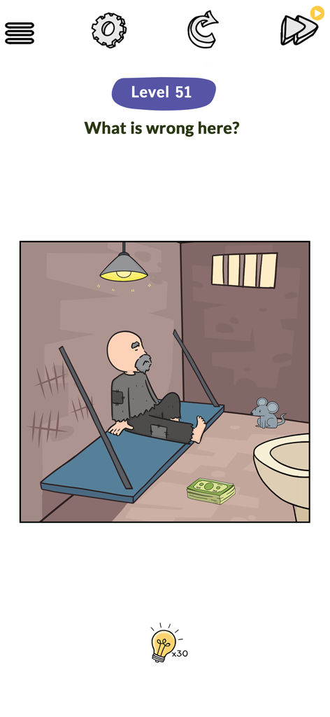 Brain Tricks Mobile Game Level 51 mit einem Logikrätsel in einer Gefängniszelle