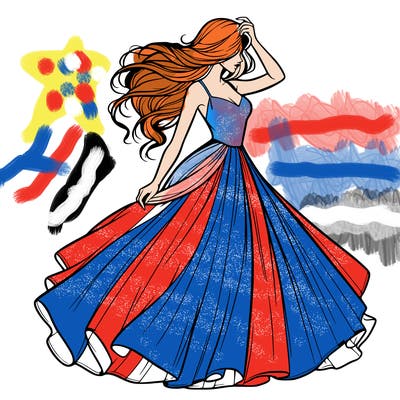 realistic woman with dress flowing in the wind