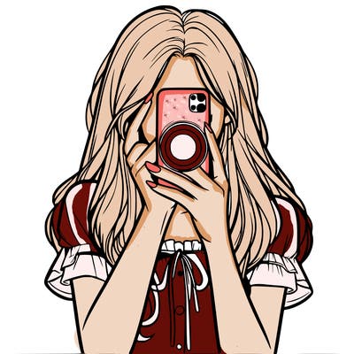 a realistic girl holding her phone taking pictures
