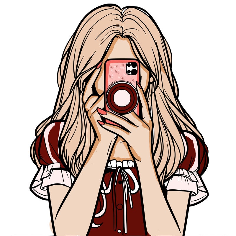 a realistic girl holding her phone taking pictures