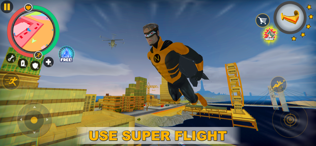 Naxeex Superhero - Personaje de superhéroe volando sobre una ciudad de mundo abierto en el simulador Naxeex Superhero