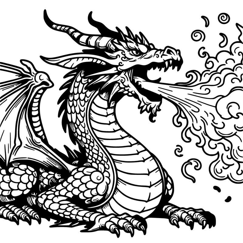 detailed dragon breathing fire