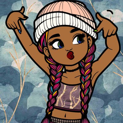 realistic teenage girl with braids and a beanie and crop top doing 🫶🏼