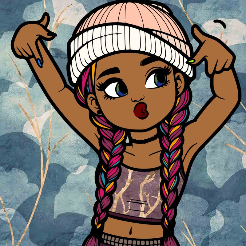 realistic teenage girl with braids and a beanie and crop top doing 🫶🏼