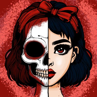 realistic girl with half skull mask