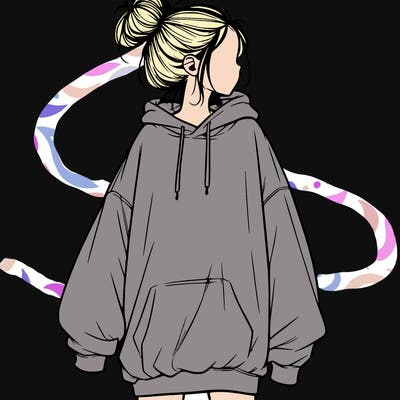 realistic girl with a oversized sweatshirt on and a bun