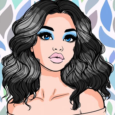 realistic girl with wavy hair and lips