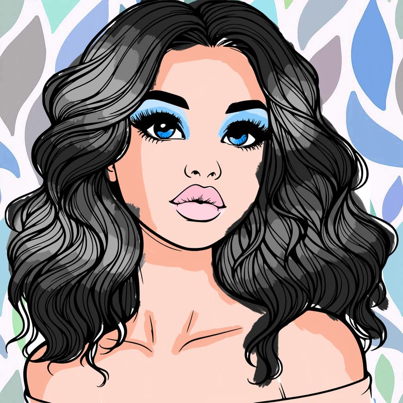 realistic girl with wavy hair and lips