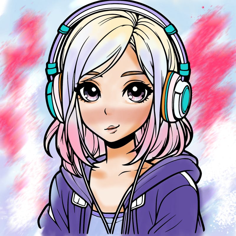 a realistic girl with headphones on