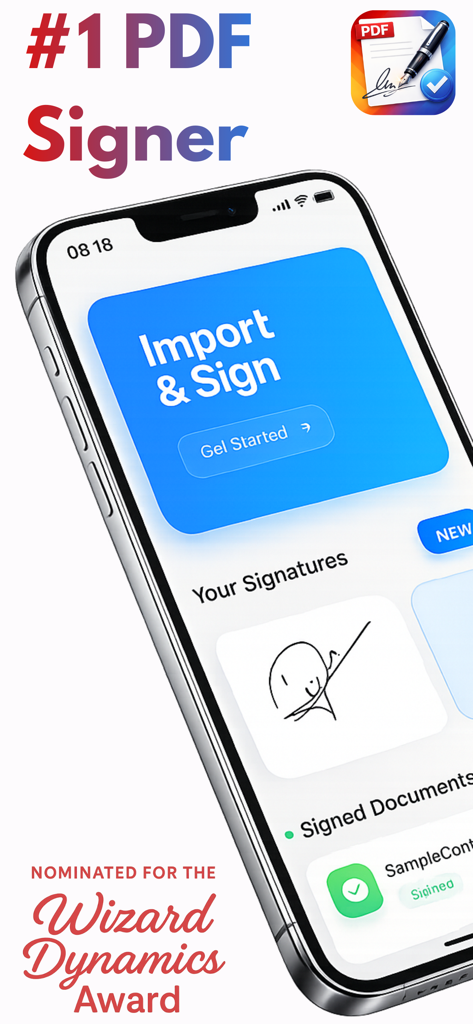 e Sign: PDF Signature - PDF文書をインポートしてデジタル署名で署名するためのモバイルアプリインターフェイス