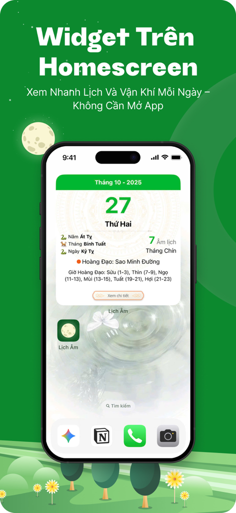 Lịch Âm - Lịch Vạn Niên 2026 - Widget de la aplicación Calendario Lunar Vietnamita 2026 mostrado en la pantalla de inicio de un iPhone
