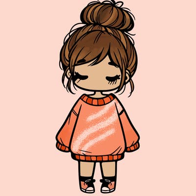cute girl with baggy sweater and messy bun