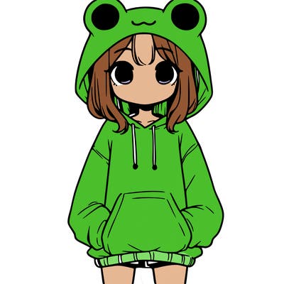 girl with baggy sweatshirt and frog hood