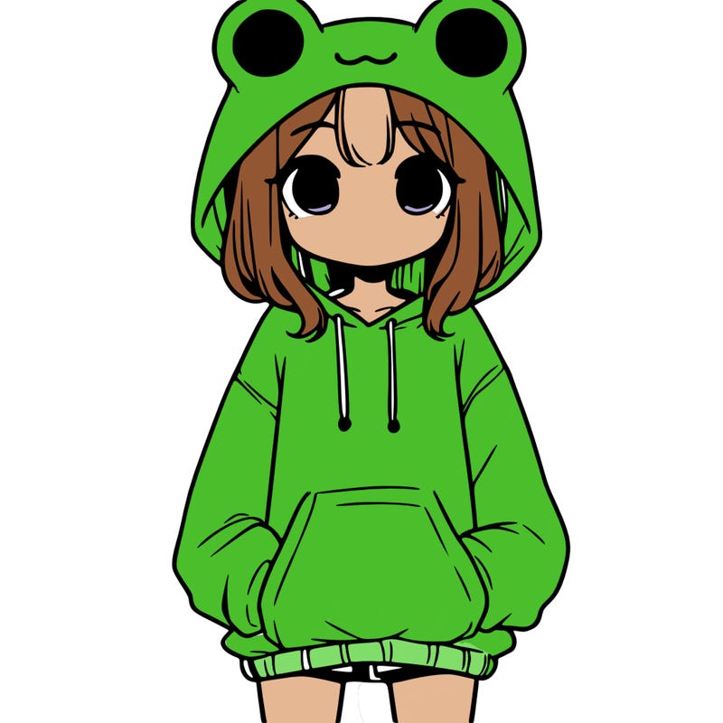 girl with baggy sweatshirt and frog hood
